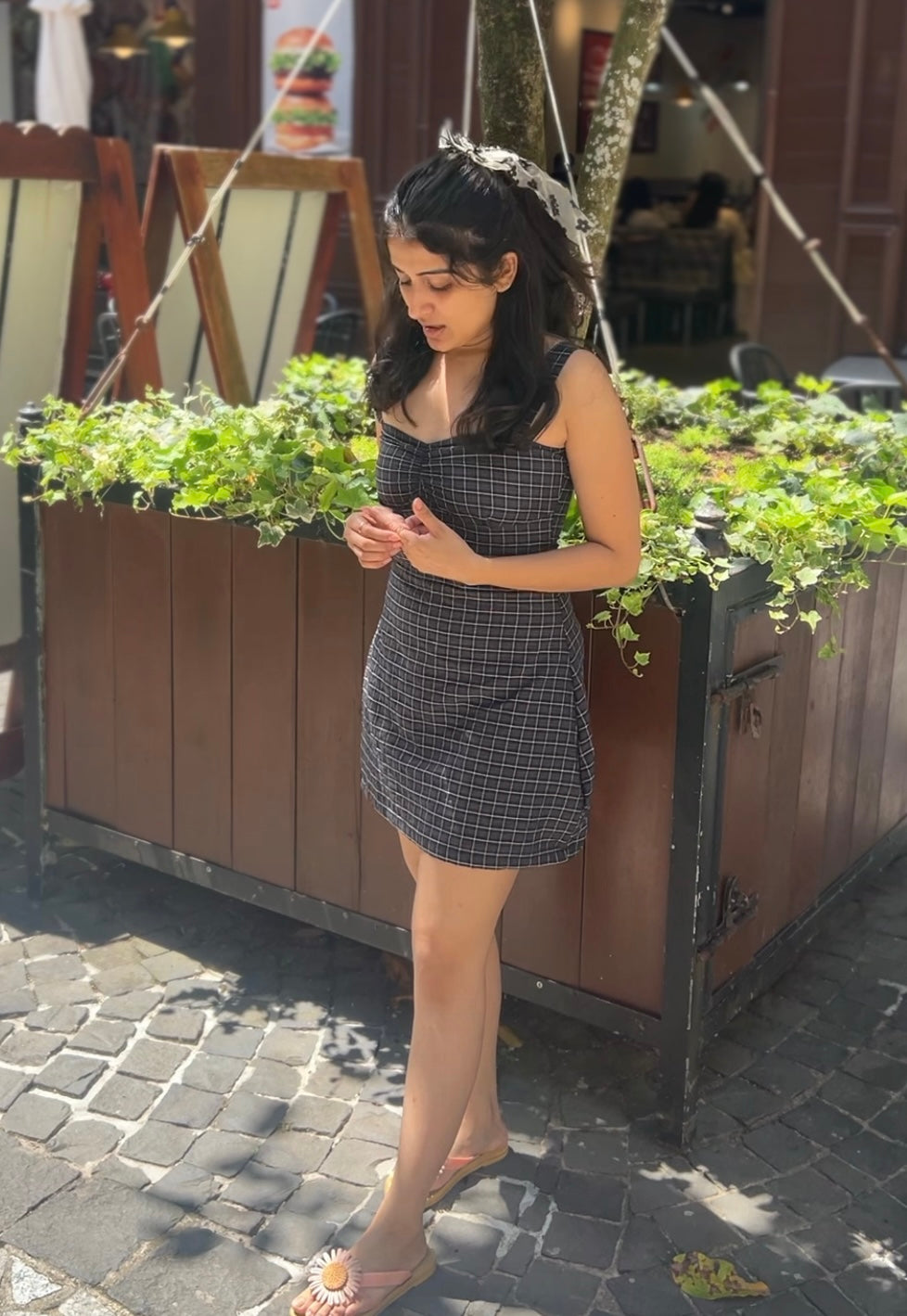 BLACK CHECKERED MINI DRESS