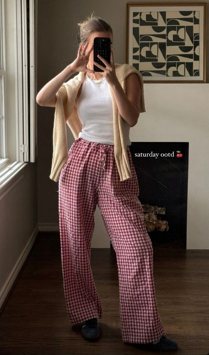 Red gingham wide fit pant