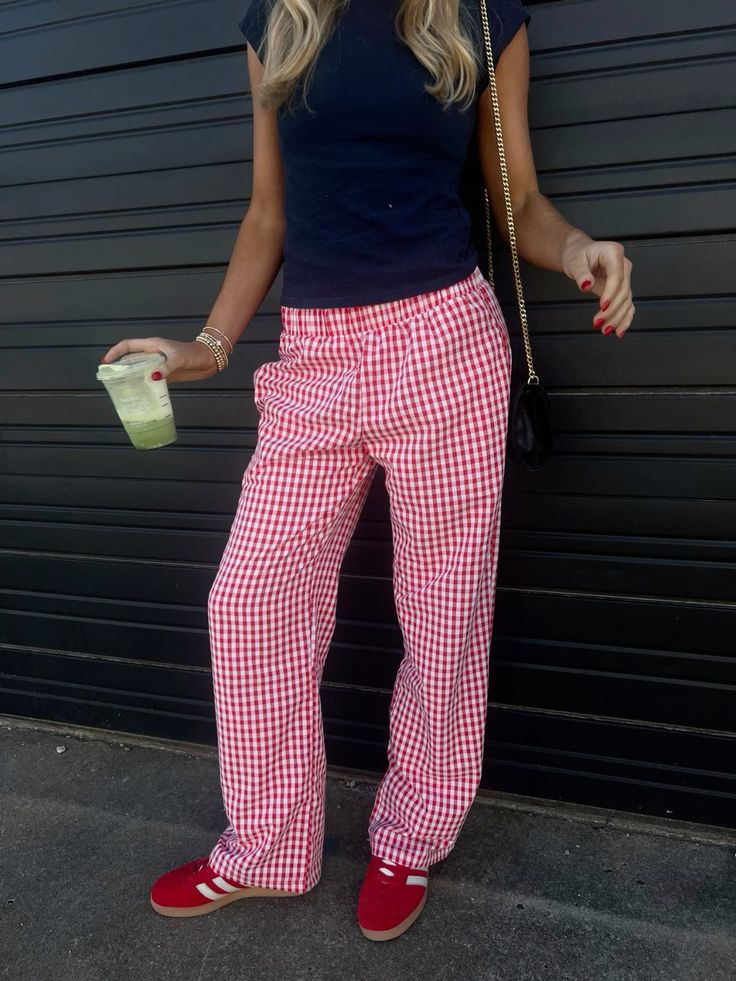 Red gingham wide fit pant