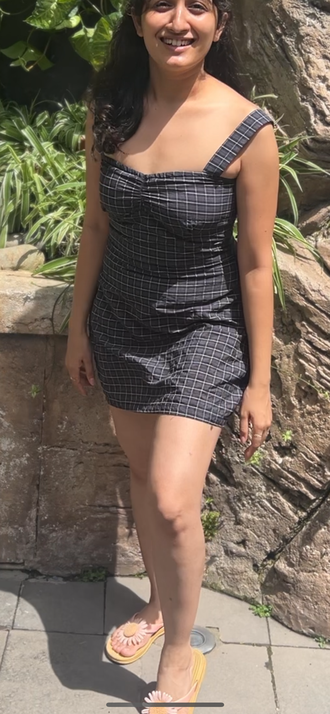 BLACK CHECKERED MINI DRESS