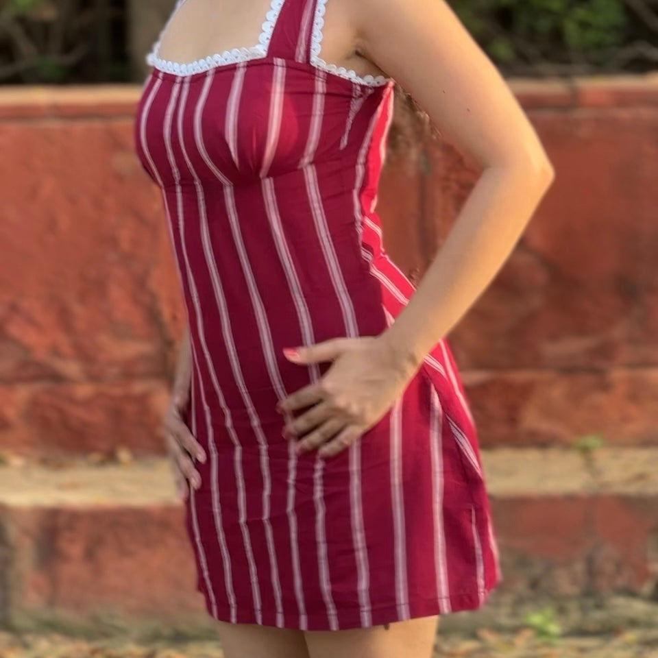 Berry Stripe Sleeveless Dress