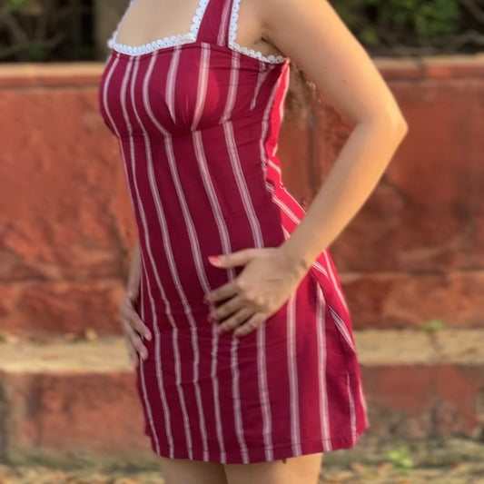 Berry Stripe Sleeveless Dress