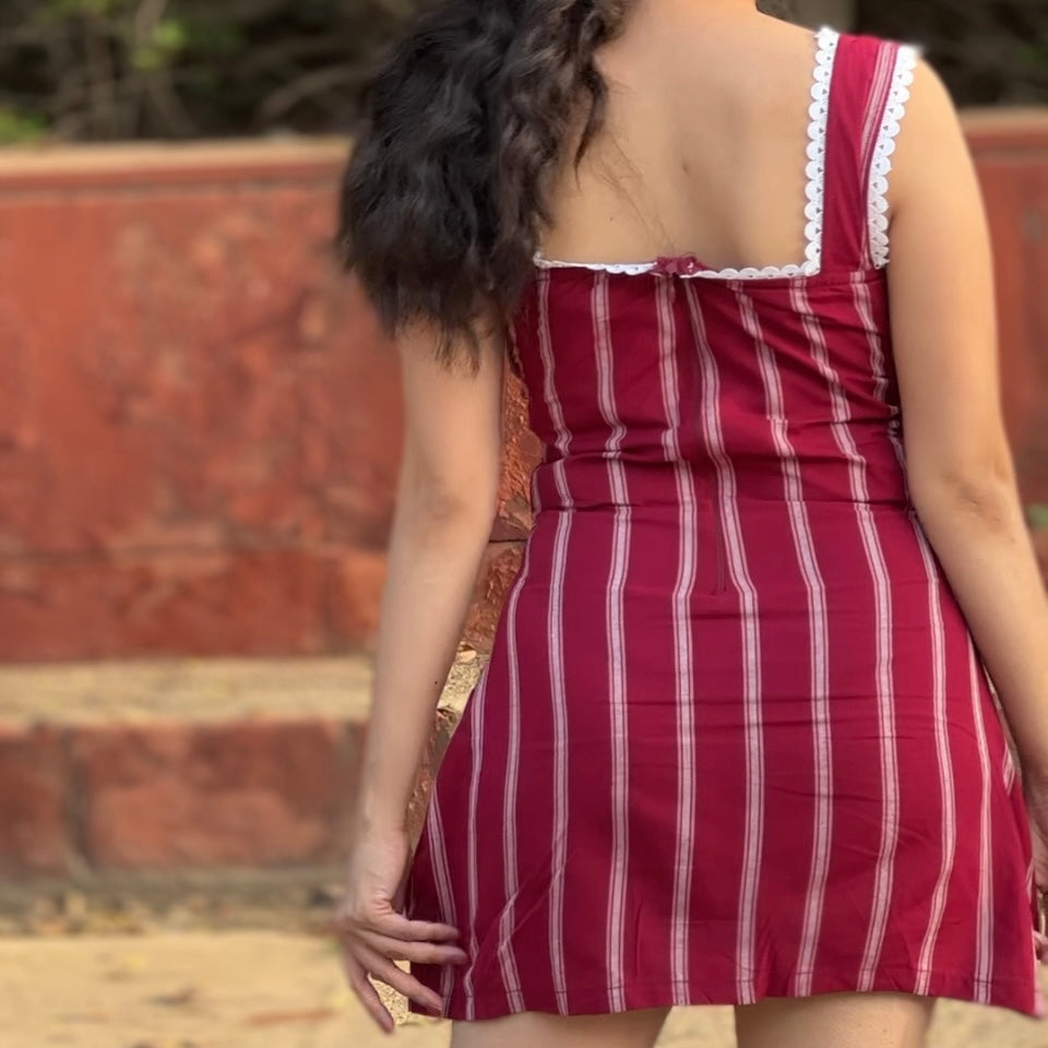 Berry Stripe Sleeveless Dress