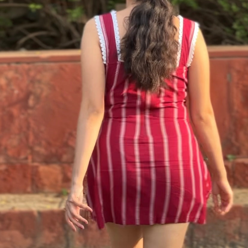 Berry Stripe Sleeveless Dress