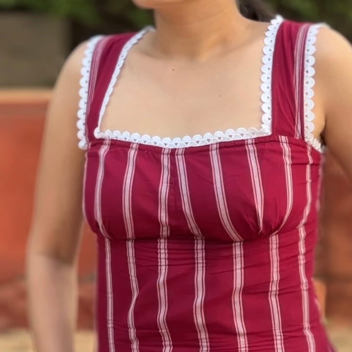 Berry Stripe Sleeveless Dress