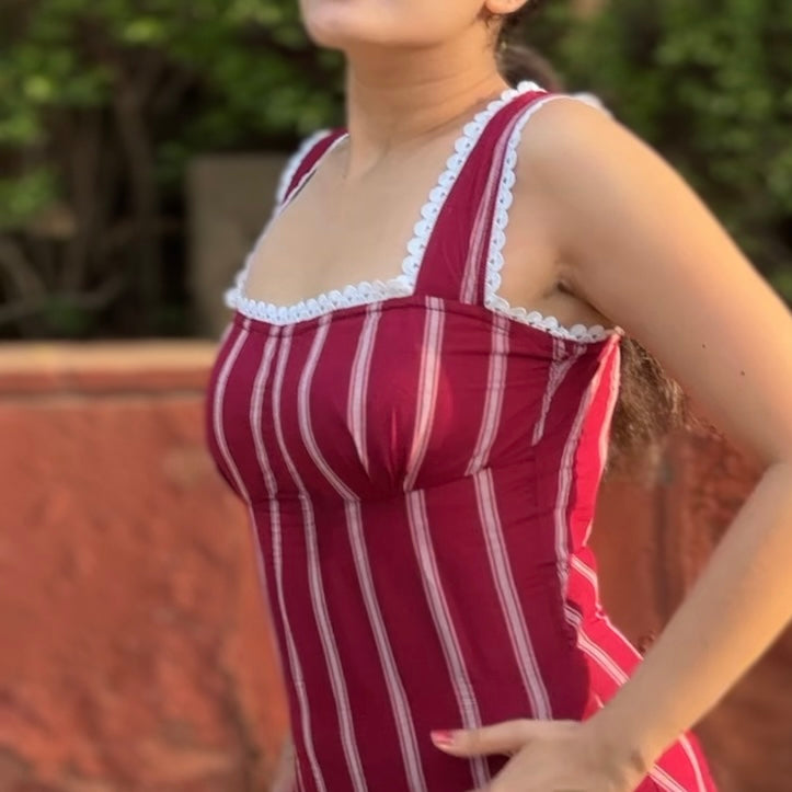 Berry Stripe Sleeveless Dress